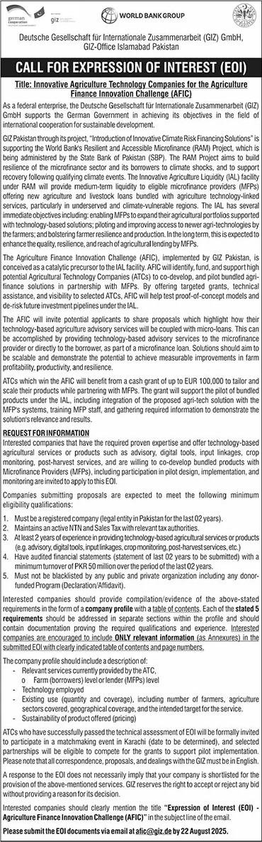 Deutsche Gesellschaft Fur Internationale Zusammenarbeit Islamabad Tender Notice